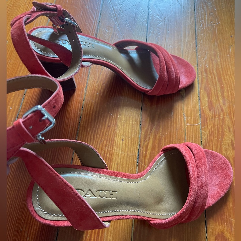 Coach suede ankle-strap heels in red/orange